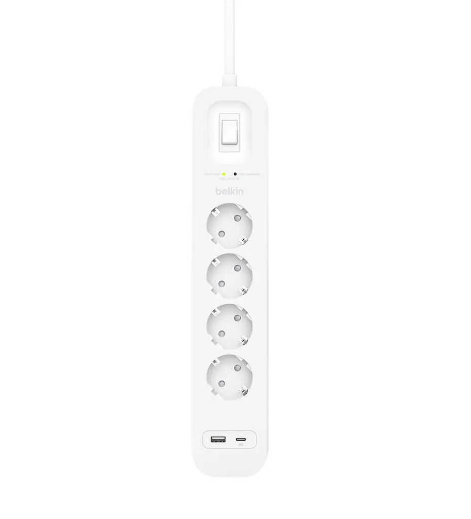 Мережевий фільтр-подовжувач Belkin Surge Protections SRB001VF2M-V2 White, 2 м, 4хТип F, 3x1.5мм кв, 16 А, USB-A/USB-C 18 Вт - фото 3