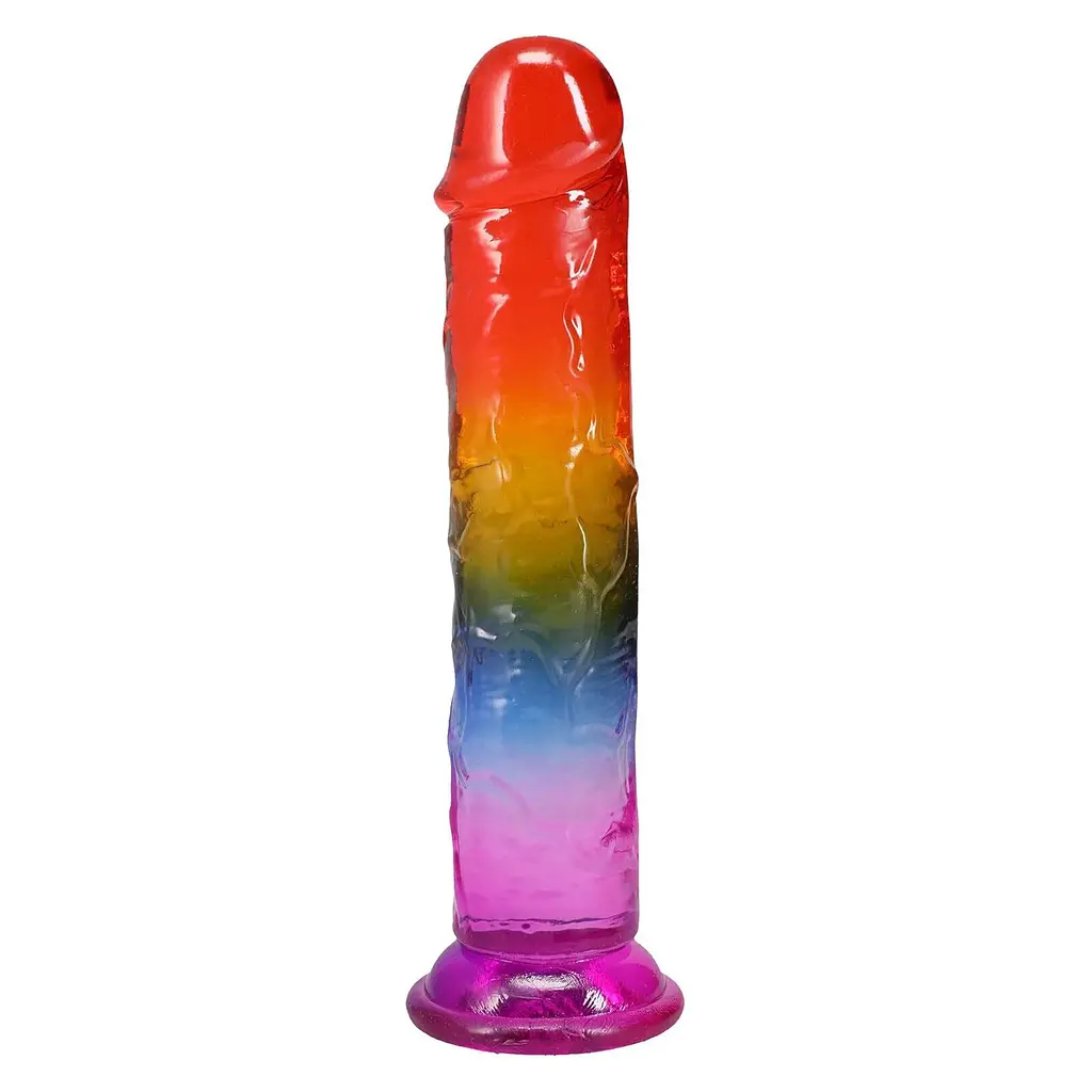 Ділдо Doc Johnson Crystal Jellies 8.5 Inch Classic Dong Rainbow, 21.6 см - фото 3