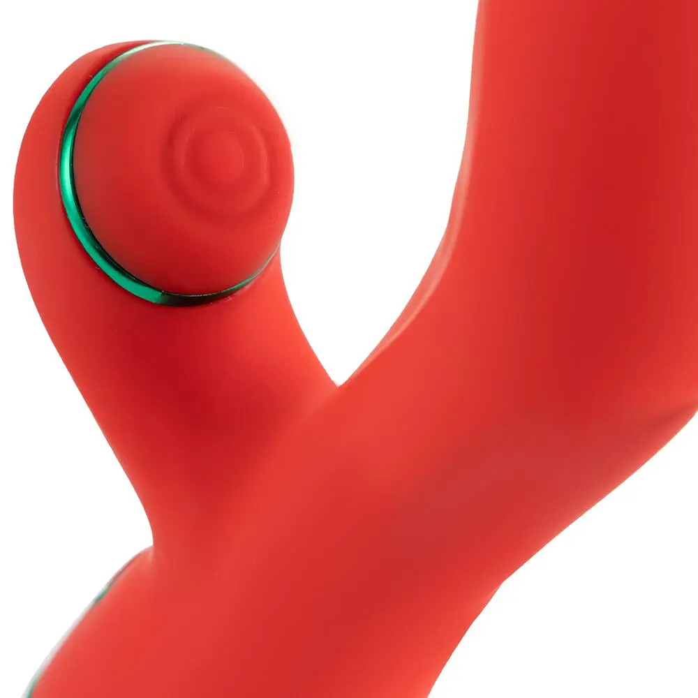 Вібратор-кролик з пульсацією та флогером LOCKINK SEVANDA Whip Vibrating Massage Wand, червоно-зелений - фото 7