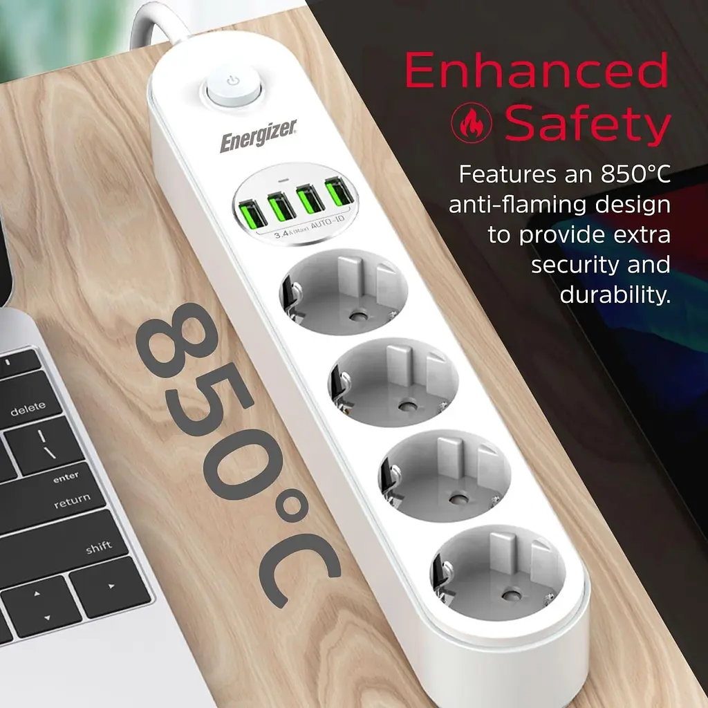 Мережевий фільтр Power filtr 2.0м 4 розетки, 4xUSB 3.4A, з заземленням білий (EPB2500W00EU) - фото 5