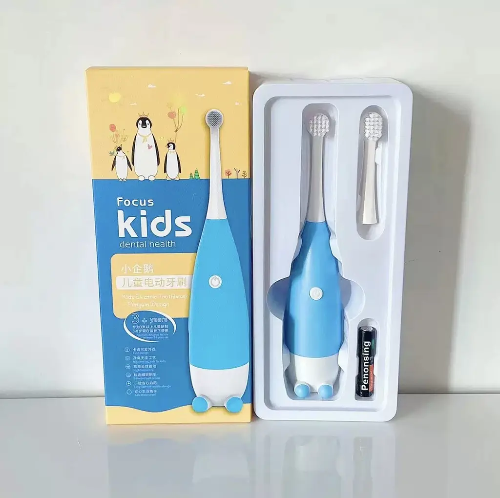 Дитяча електрична зубна щітка Пінгвінчик Focus Kids. Синя - фото 6