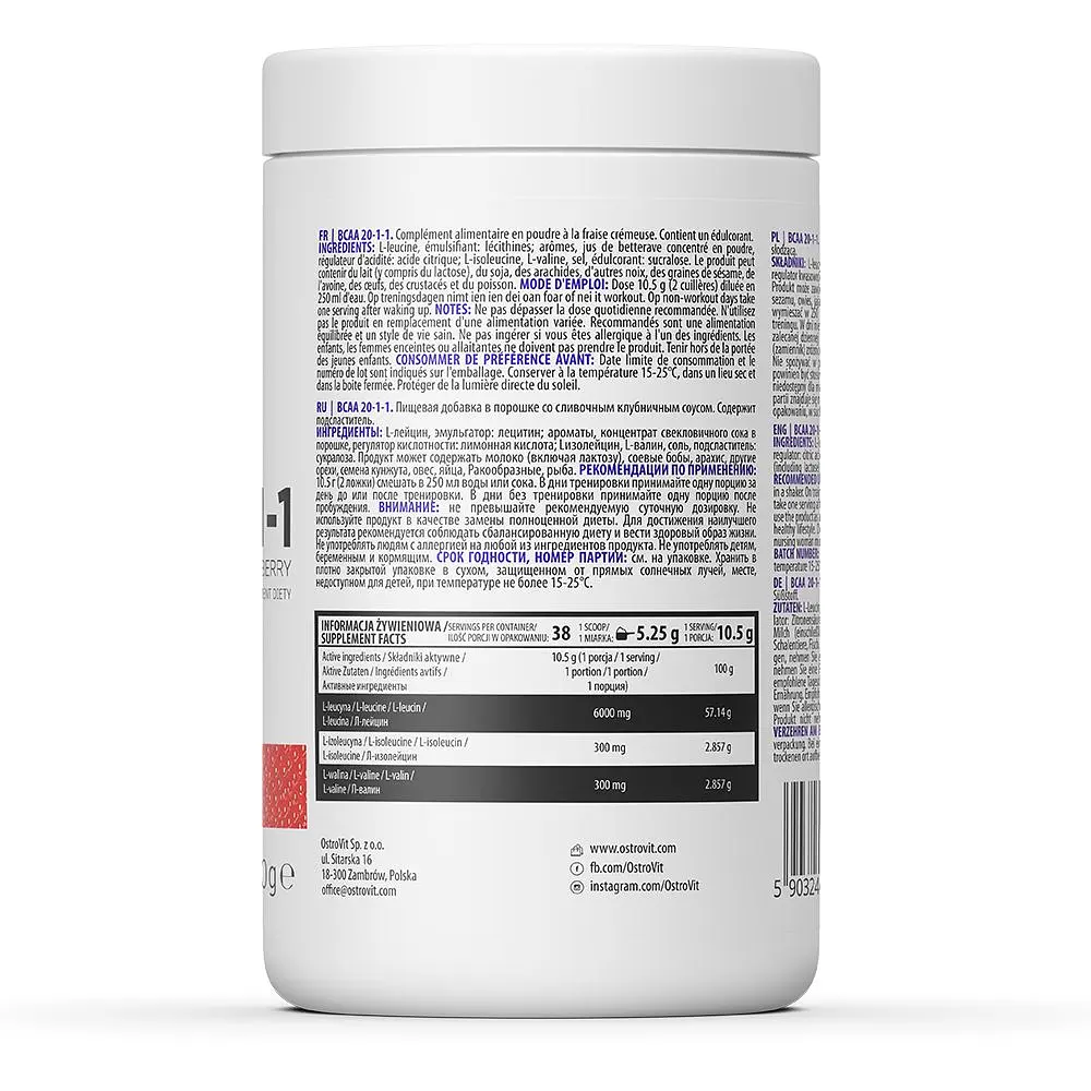 Аминокислота OstroVit BCAA 20-1-1 Клубника в сливках 400 г - фото 2