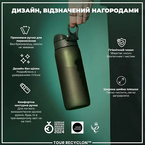 Бутылка для воды ION8 750 мл (ЭКО бутылка) BPA Free Dark Green (I8RF750DGRE) - фото 4