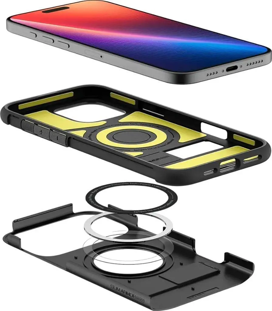 Оригінальний протиударний чохол для iPhone 16 Pro Spigen Slim Armor MagSafe Black ACS08164 (MagFit) з підставкою - фото 8