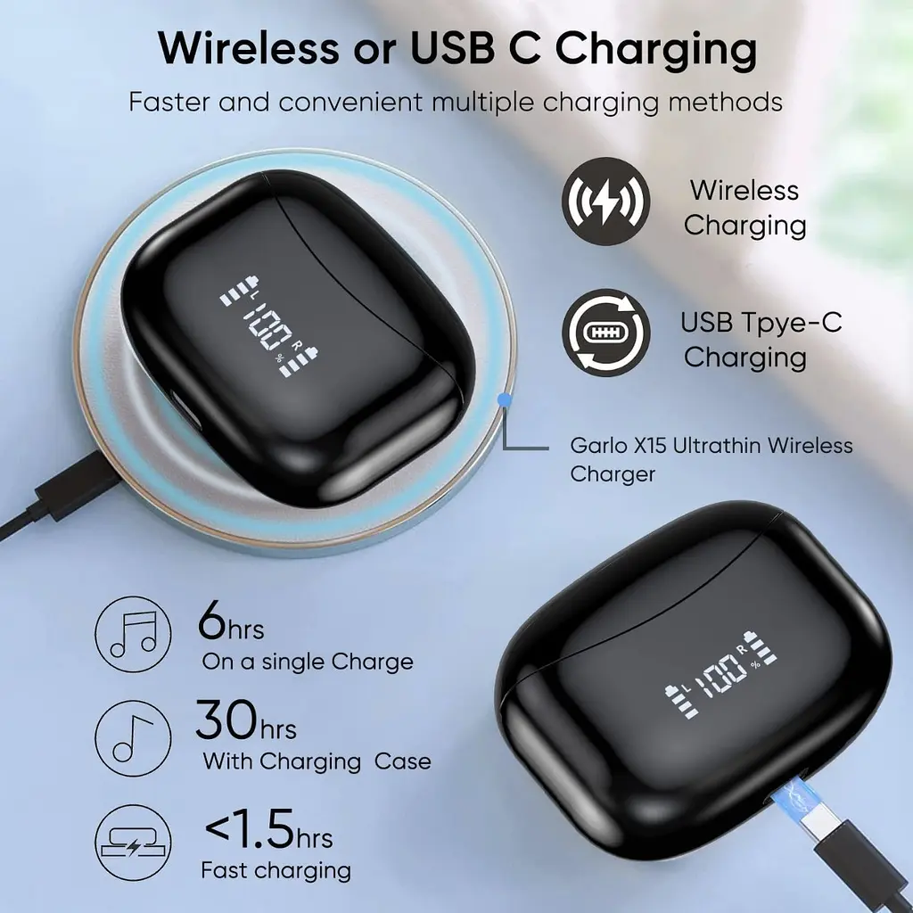 Бездротові Bluetooth навушники TWS BX15 із зарядним кейсом, сенсорами керування та індикатором заряду Чорні - фото 8