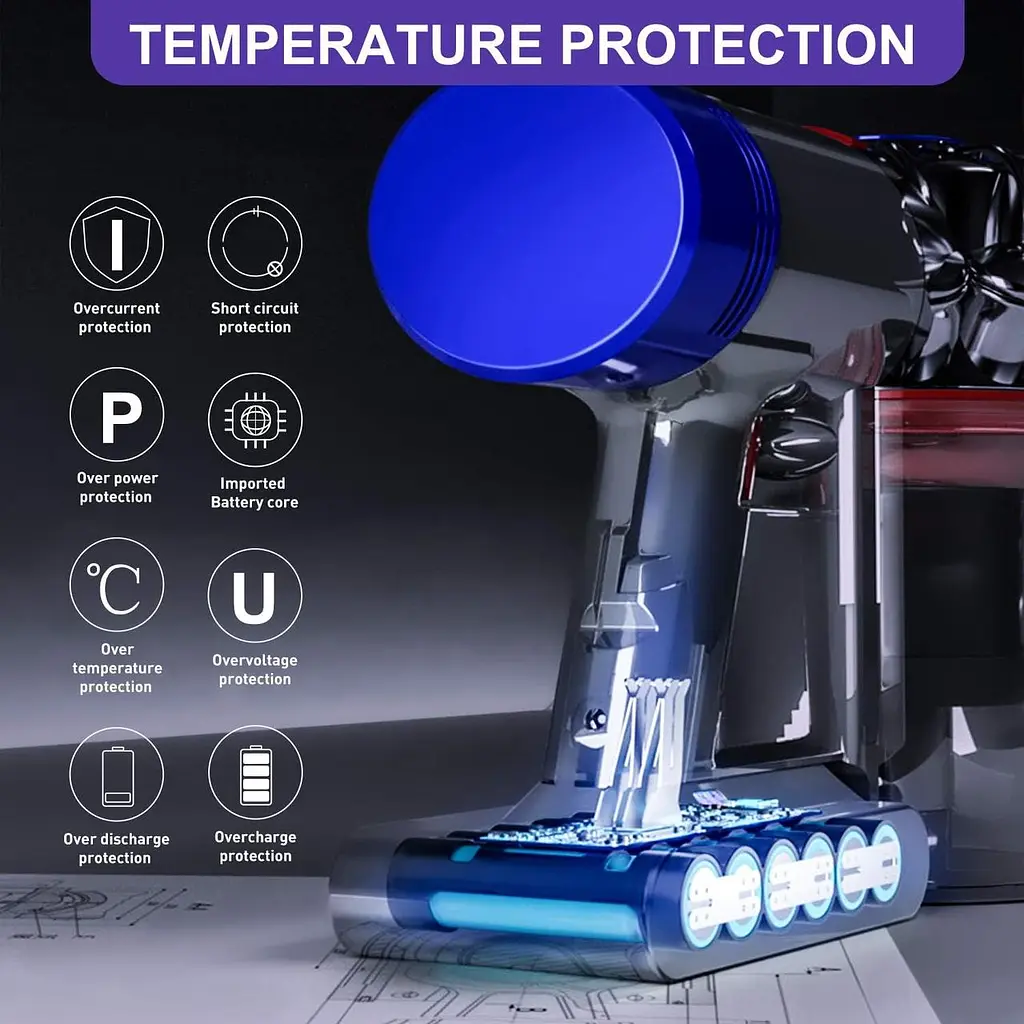 Оновлена батарея V6 на 0.10 Ач Заміна акумулятора 25.2 В V10 для Dyson V10 Абсолютна моторна голова тварини Пухнастий SV12 - фото 2