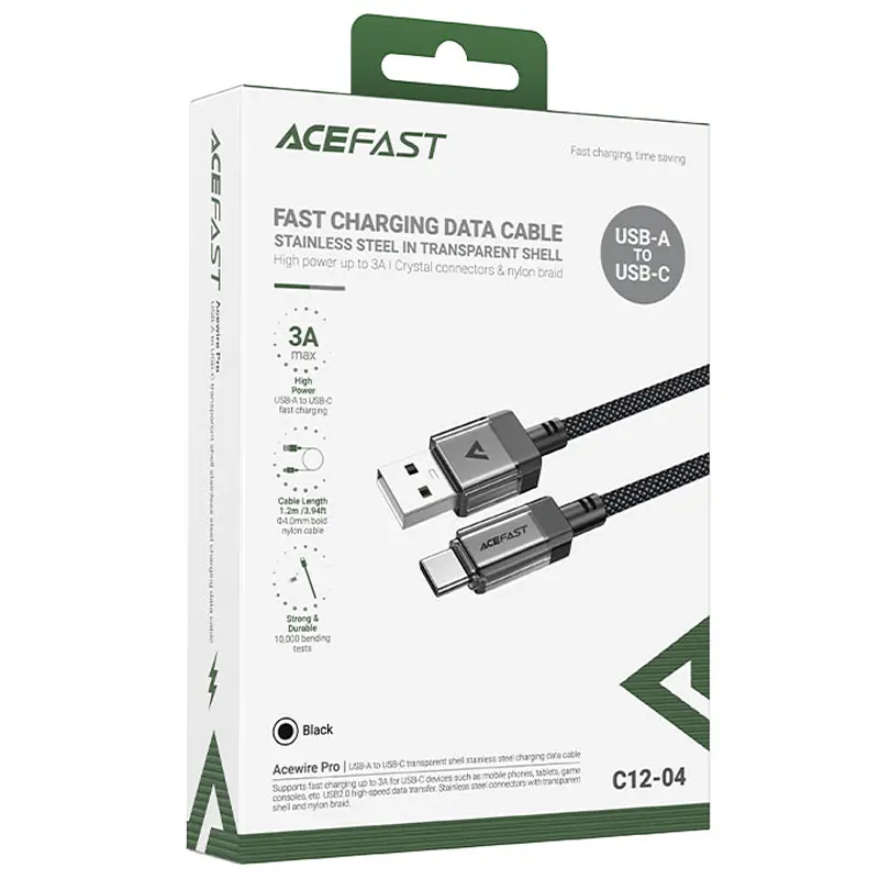 Дата кабель Acefast C12-04 USB to Type-C 3A (1.2m) Black - фото 5
