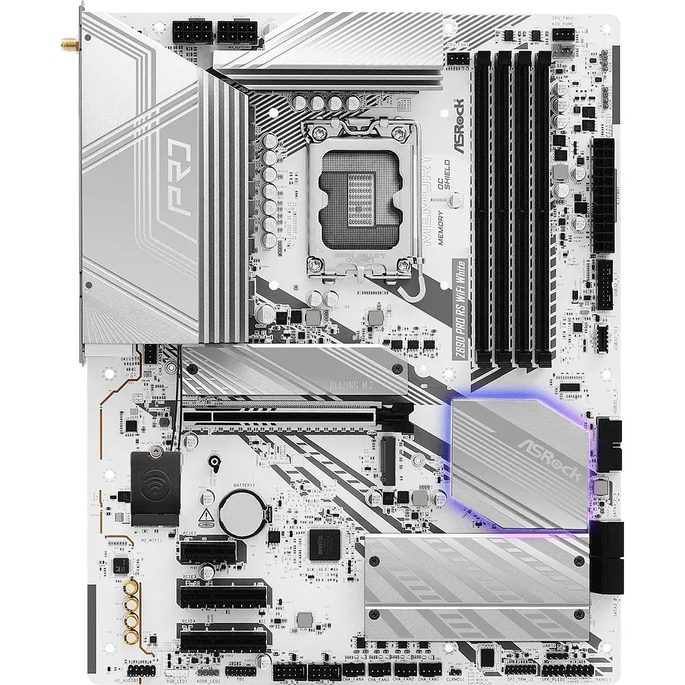 Материнська плата AsRock Z890 PRO RS WIFI WHITE (1851/Z890, 4*DDR5, PCIex16, HDMI/DP/TB4, 4xSATA, 4xM.2, 2.5Glan, 7.1c (Z890 PRO RS WIFI WHITE) - фото 6