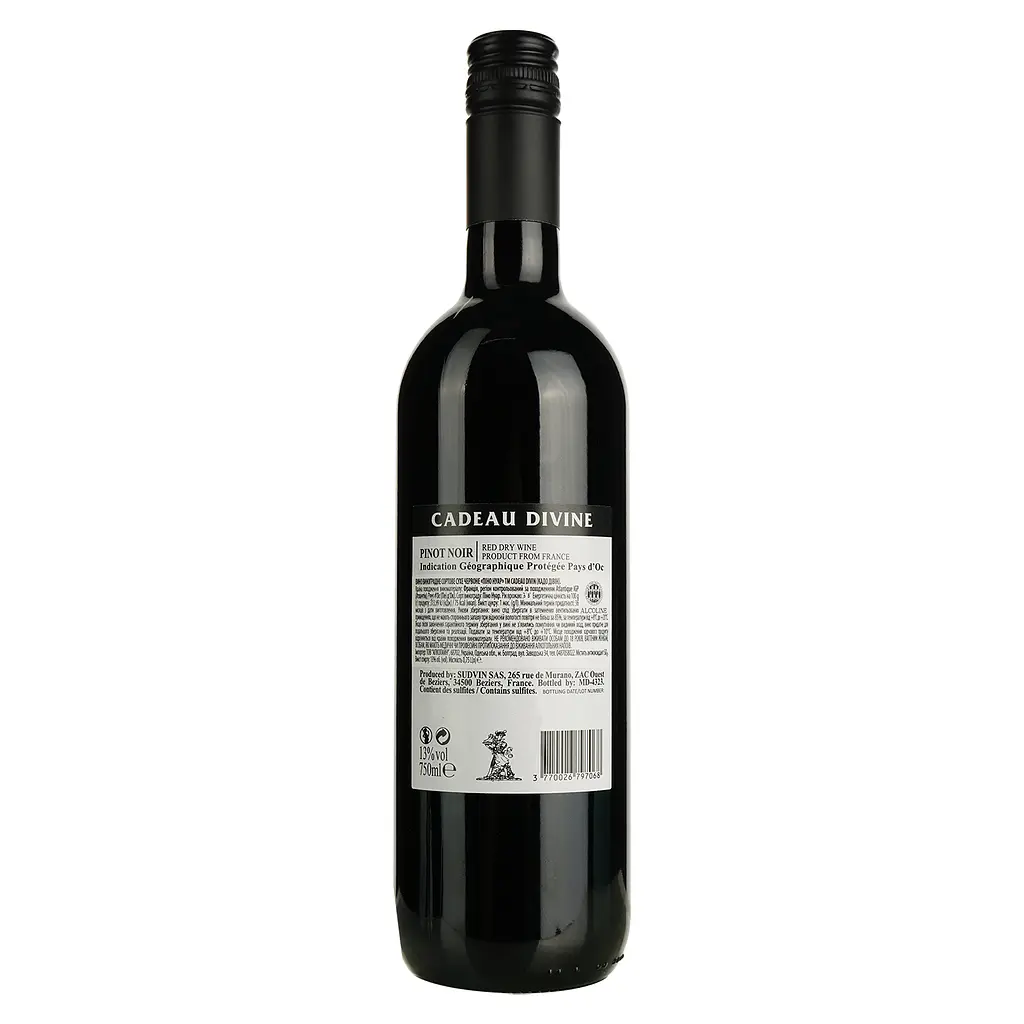 Вино Cadeau Divine Pinot Noir IGP Pays d'Oc червоне сухе 0.75 л - фото 2