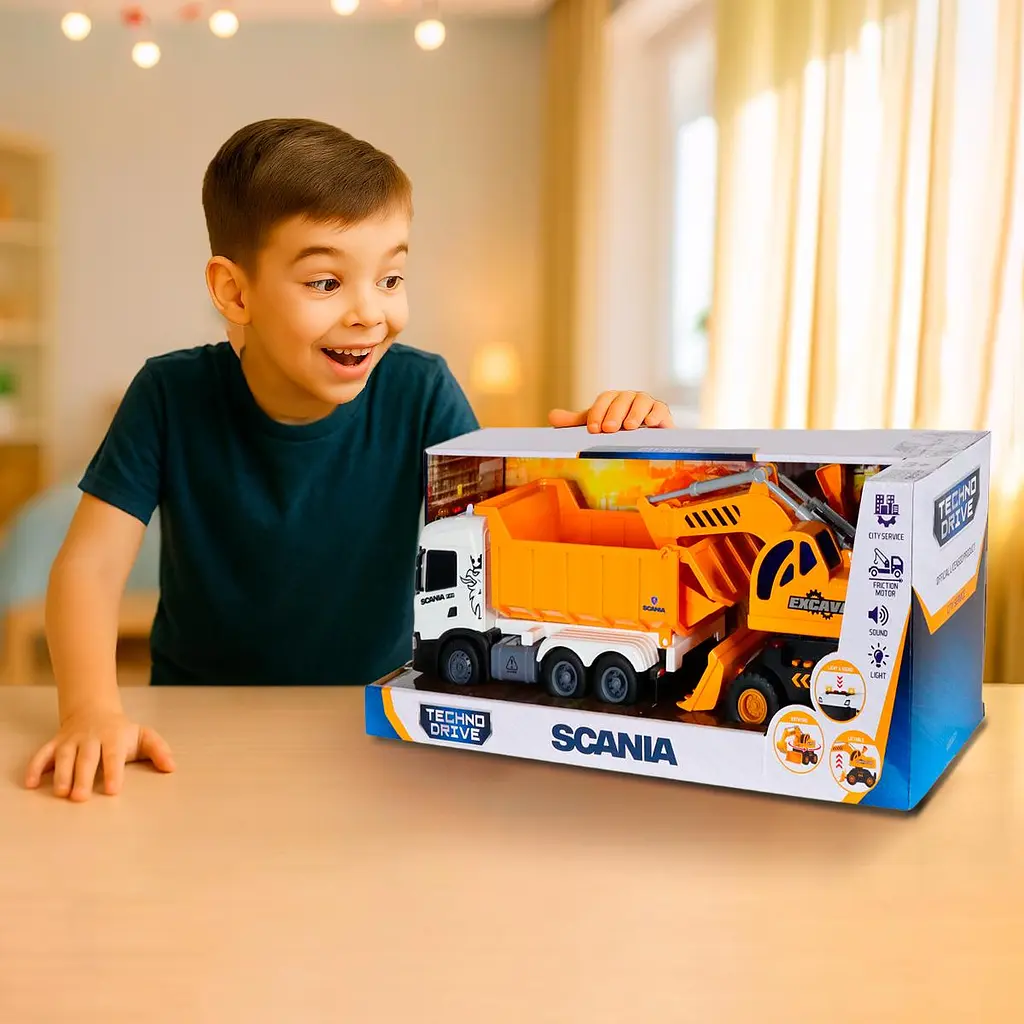 Ігровий набір серії "2 in 1 Truck" – САМОСКИД SCANIA І ЕКСКАВАТОР (світло, звук) TechnoDrive 8001KS - фото 4