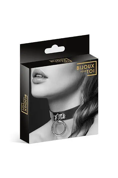 Чокер з кільцем для повідця Bijoux Pour Toi Fetish Black, чорний - фото 3