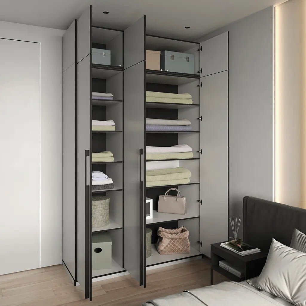 Шафа для одягу Flamecame у спальню з поличками на 3 двері FR-15 Бетон Темний - фото 4