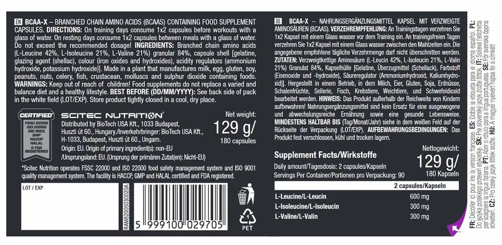 Аминокислоты Scitec Nutrition BCAA-X 180 капсул - фото 2