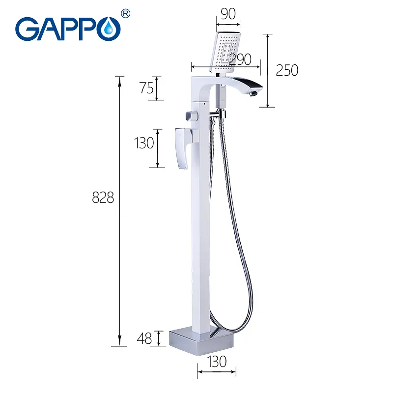 G3007-8 Змішувач для ванни підлоговий короткий гусак білий/хром Ø35 Gappo Jacob 1/3, Білий - фото 6