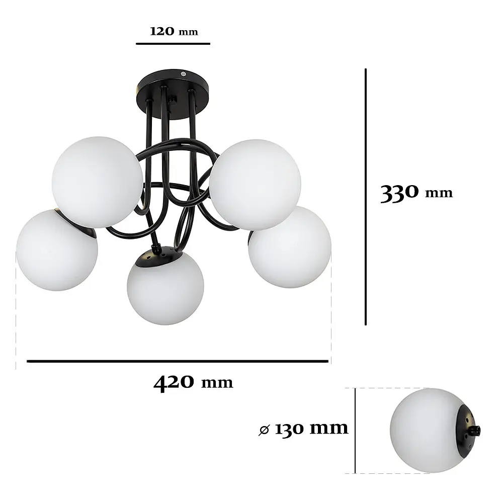 Сучасна стельова люстра Levistella 7529910-5 BK+WH — чорна з білими плафонами, 5×E27, Ø42 см - фото 3
