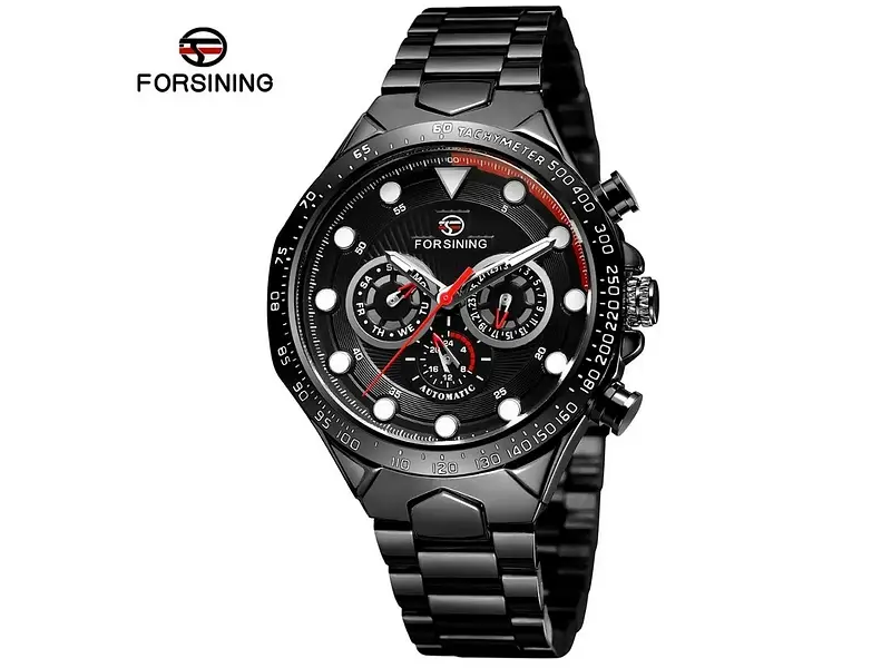 Чоловічий наручний годинник 6911 All Black Steel Forsining acs0031388 - фото 2