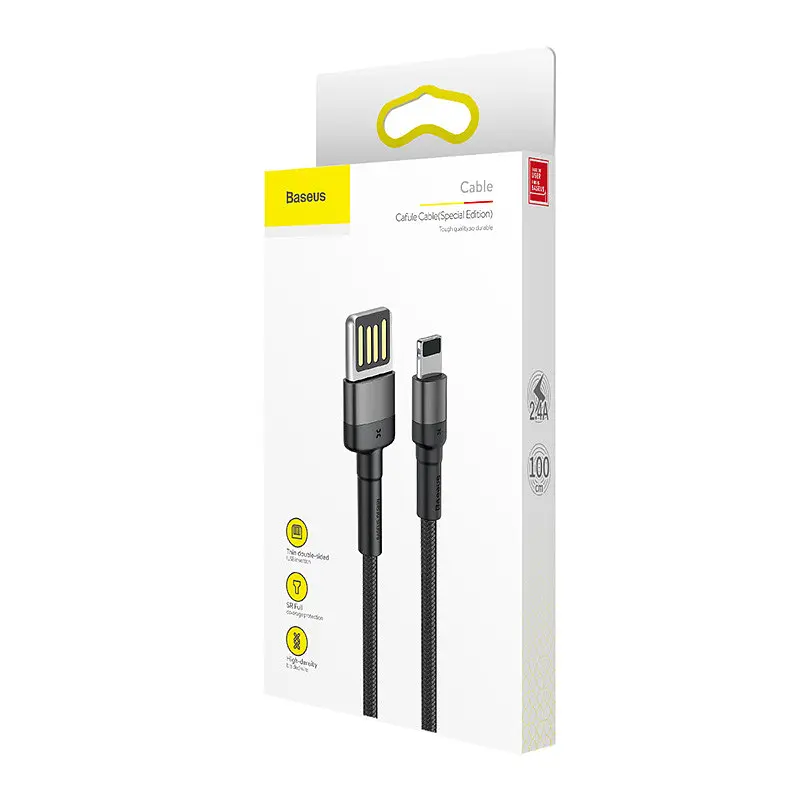 Кабель Baseus Cafule Special Edition Lightning USB 2.4 A 1m Black-Grey CALKLF-GG1 - фото 2