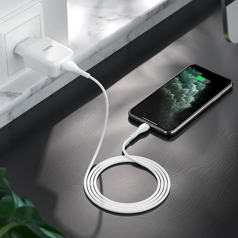 Зарядний пристрій Hoco N2 USB білий + кабель USB to Lightning - фото 2