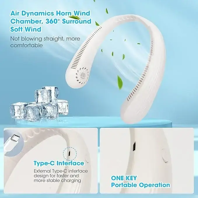 Портативний шийний вентилятор Bladeless Neck Cooler T36 з 3 швидкостями та функцією hands-free - фото 2