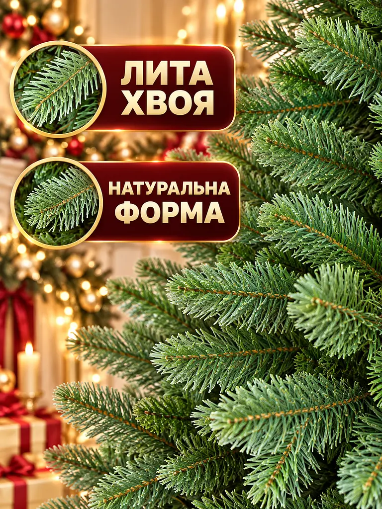 Лита штучна ялинка ТЗ23 Сільва 230 см з густою хвоєю на металевій підставці, зелена (49676497) - фото 4