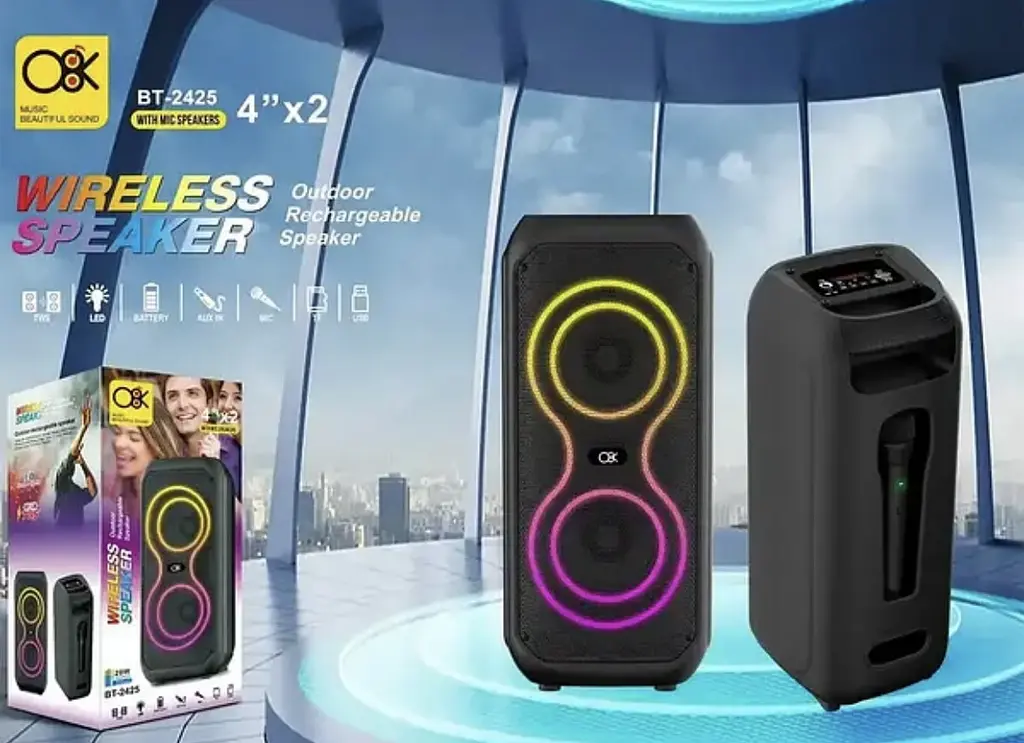 Колонка портативна акумуляторна Bluetooth Q8K 4"х2 потужність 40Вт з мікрофоном радіо та світломузикою UKC BT 2425 - фото 3