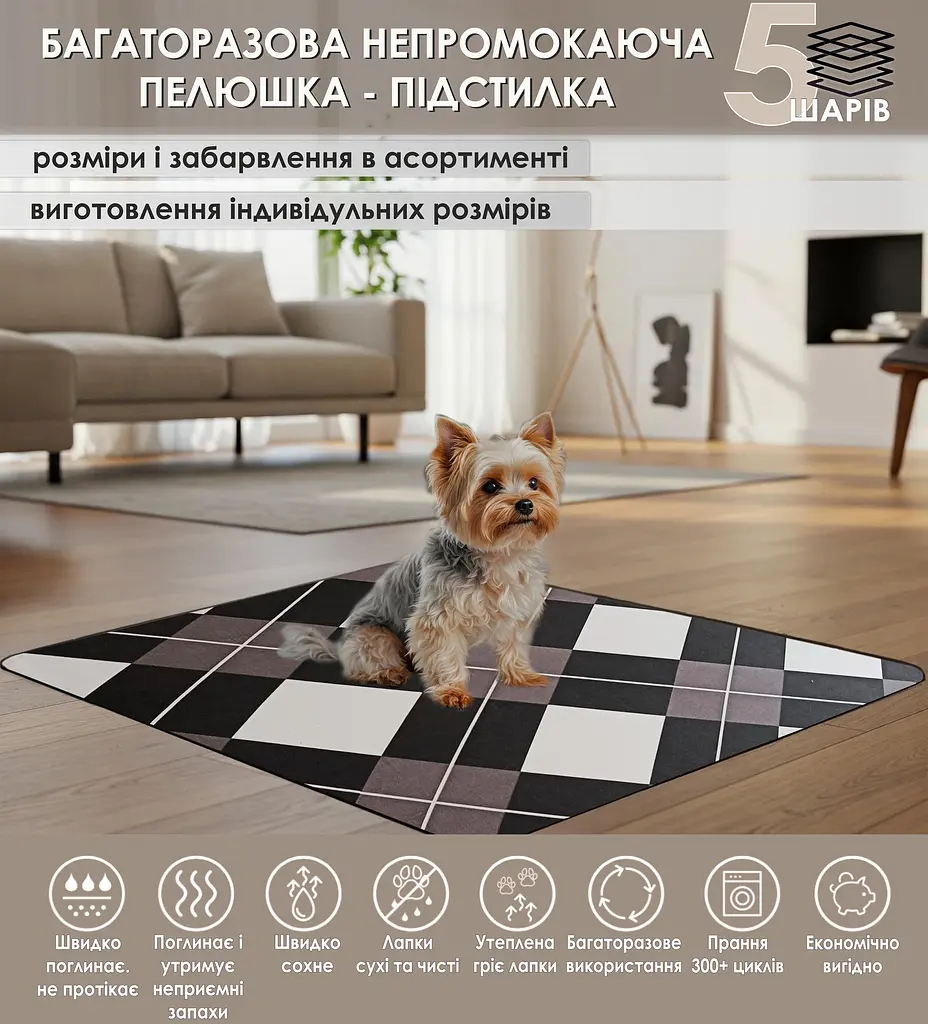 Многоразовая пеленка Giselle  50х60 см для собак впитывающая, непромокаемая, антизапах 5004014 - фото 2