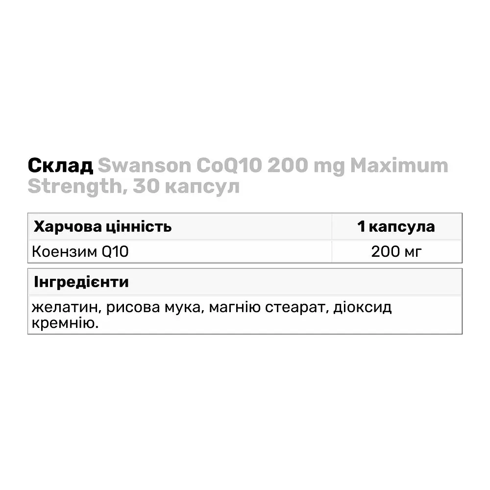 Натуральна добавка Swanson CoQ10 200 mg Maximum Strength, 30 капсул - фото 3