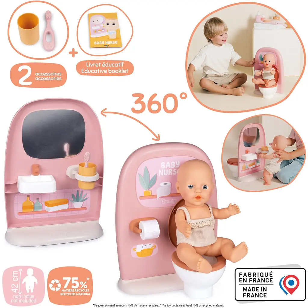 Ігровий набір Smoby Toys Бебі Ньорс ванна кімната з аксесуарами терракотова пудра (7600220500) - фото 4
