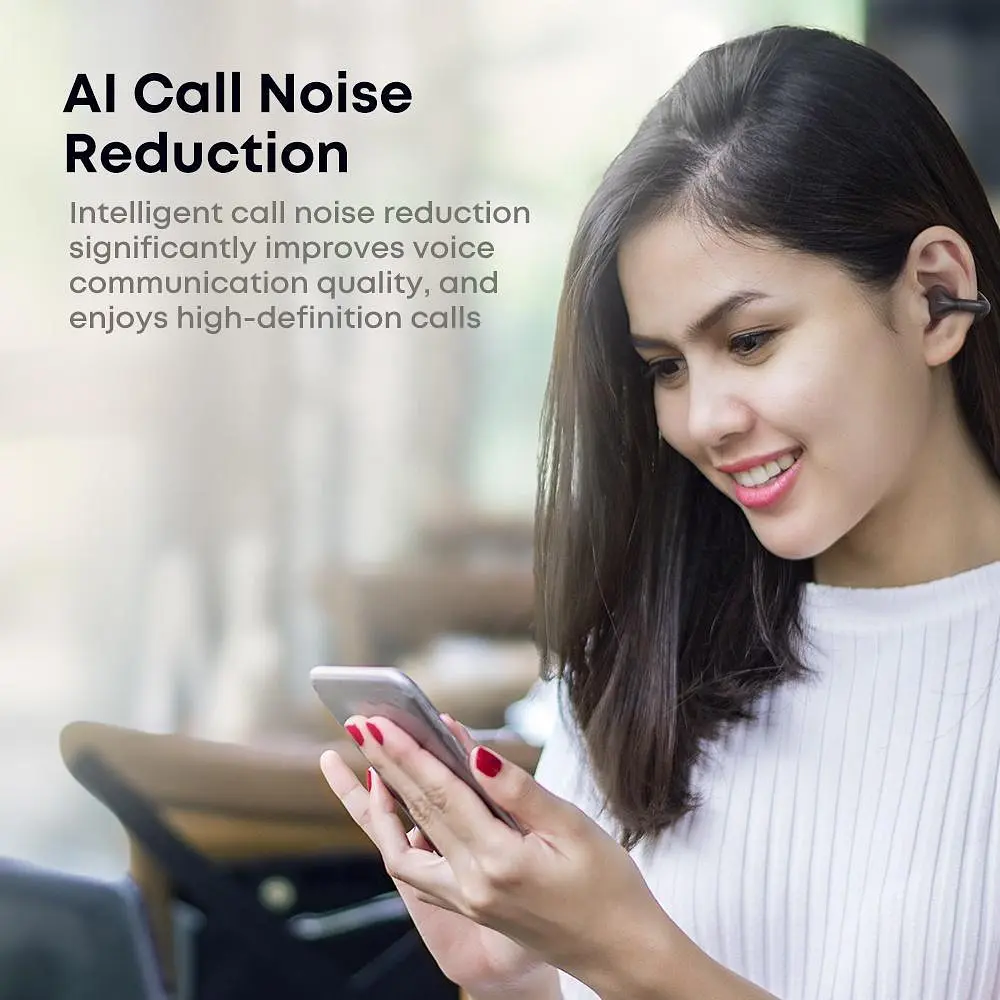 Наушники Langsdom беспроводные клипсы M8 с направленным звуком Bluetooth 5.3 AI шумоподавления LED дисплей Бежевый - фото 10