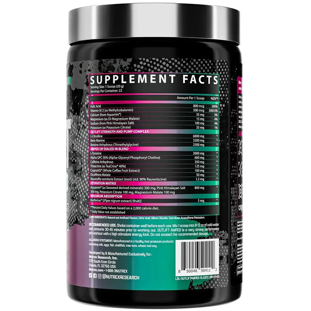 Передтренувальний комплекс Nutrex Research Outlift Amped Strawberry Watermelon 440.3 г - фото 2