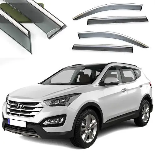 Дефлектори вікон вітровики Benke для Hyundai Santa Fe 2013-2020 Хром Молдинг Із Нержавіючої Сталі 3D