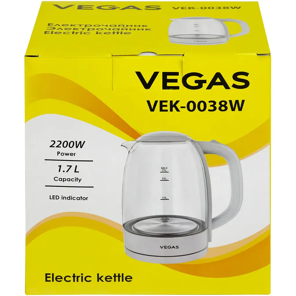 Чайник електричний Vegas VEK-0038W 2200Вт 1.7 л білий (VEK-0038W) - фото 5
