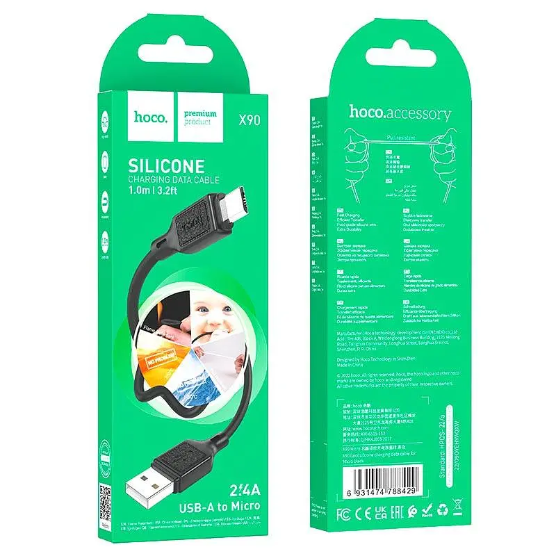 Кабель Hoco Micro USB Cool silicone charging data cable X90 1 м 2.4A - фото 2
