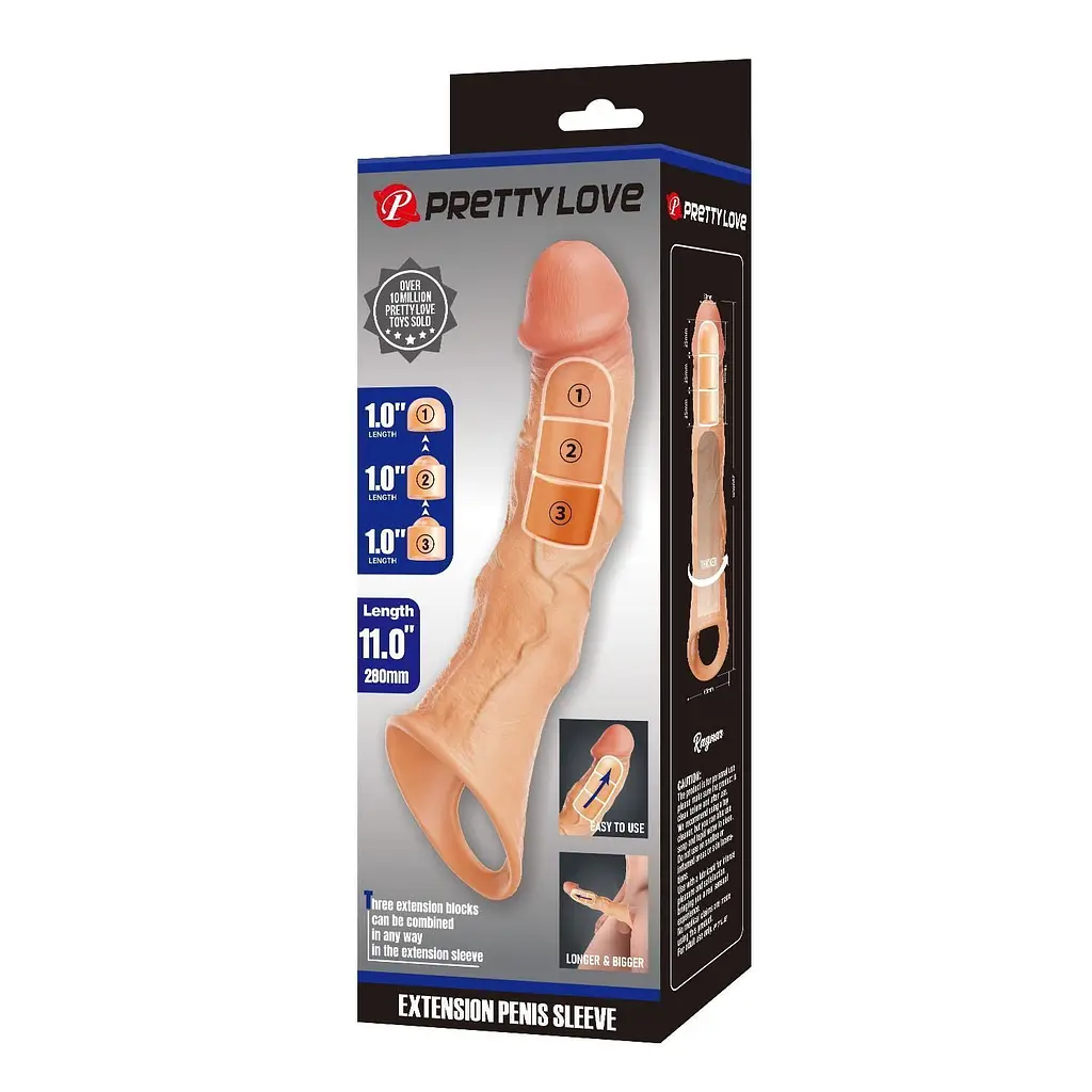 Насадка на пеніс Pretty Love Extension Penis Sleeve Blocks, 28 см (тілесний) - фото 9