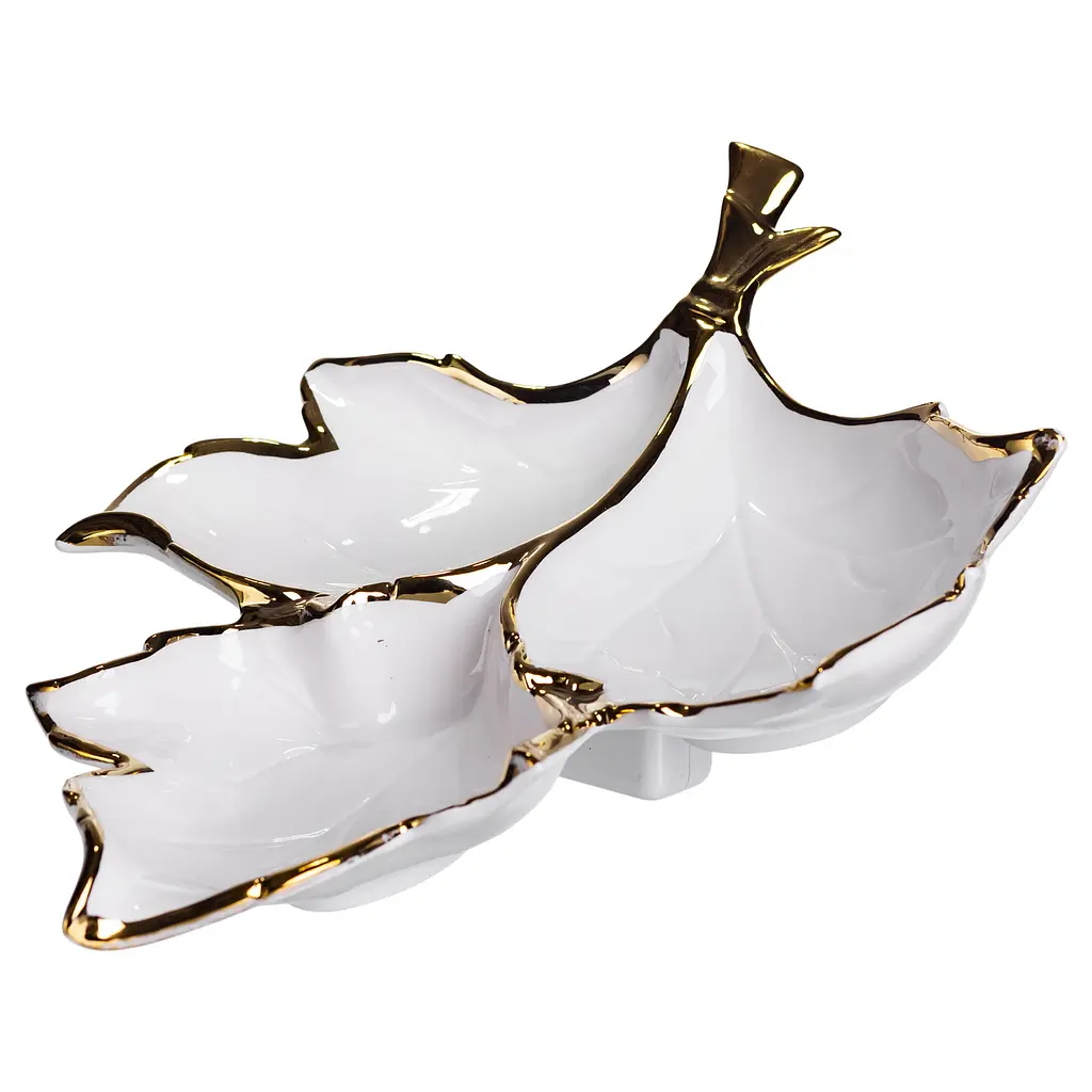 Тарелка для подачи на 3 секции для закусок 37×28×7.5 (см) меновщица Белый с золотом Yiwu ZBSY-14 - фото 4