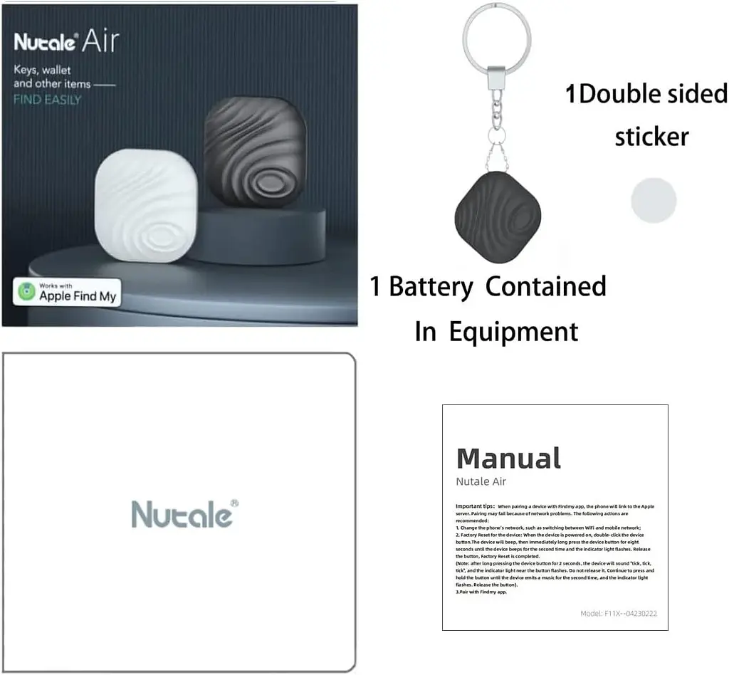 Nutale Air Key Finder Tag (тільки iOS), Bluetooth-трекер, 2 шт., чорний - фото 3