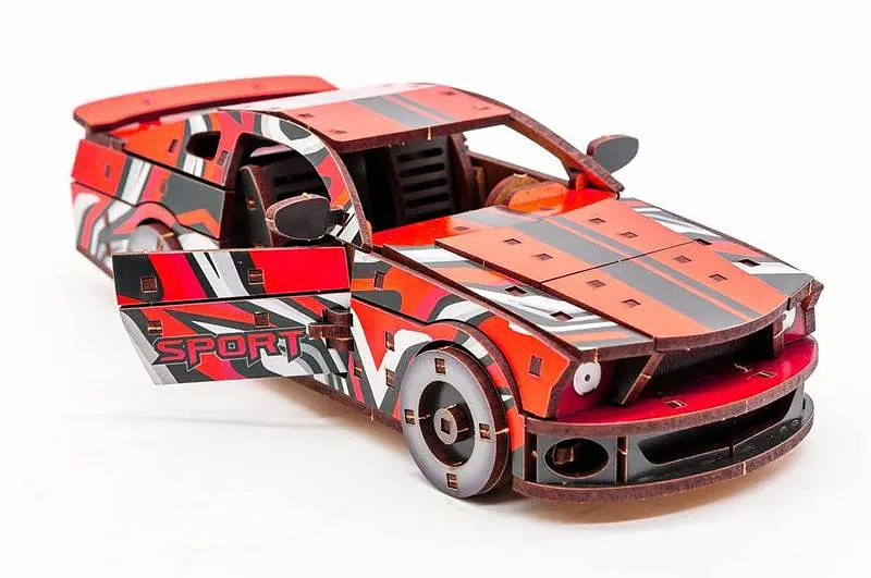 Конструктор Puz-00641 "Muscle Car" дерев'яний, 162 под., червоний колір, розмір моделі 24х9х7 см. PuzzleOk - фото 2