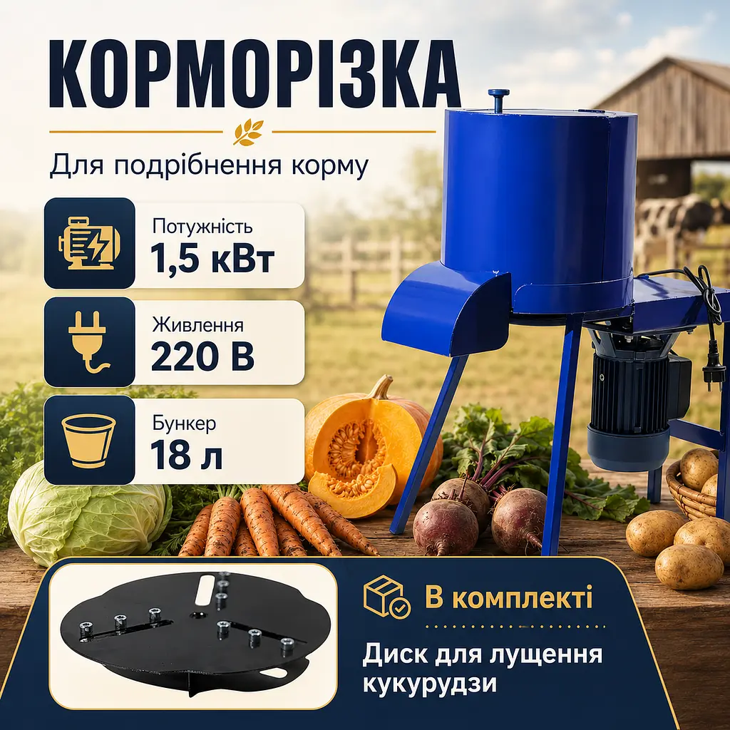 Універсальна корморізка 1.5 кВт бурякорізка подрібнювач коренеплодів 1.5 мм з диском для лущення кукурудзи - фото 8