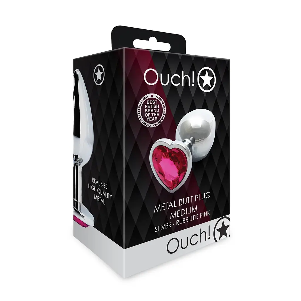 Анальна пробка Ouch! Heart Gem Butt Plug Medium, 8 см (сріблястий) - фото 8