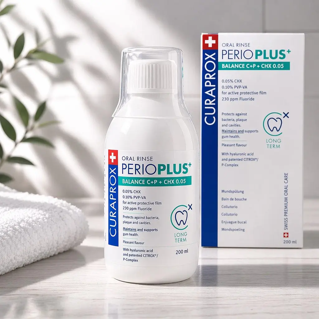 Ополіскувач для ротової порожнини Curaprox Perio Plus Balance CHX для брекетів та ортодонтичних конструкцій 200 мл