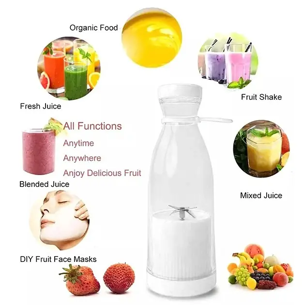 Фітнес-блендер Fresh Juice портативний, акумуляторний, пляшка для смузі білий, рожевий, блакитний - фото 3