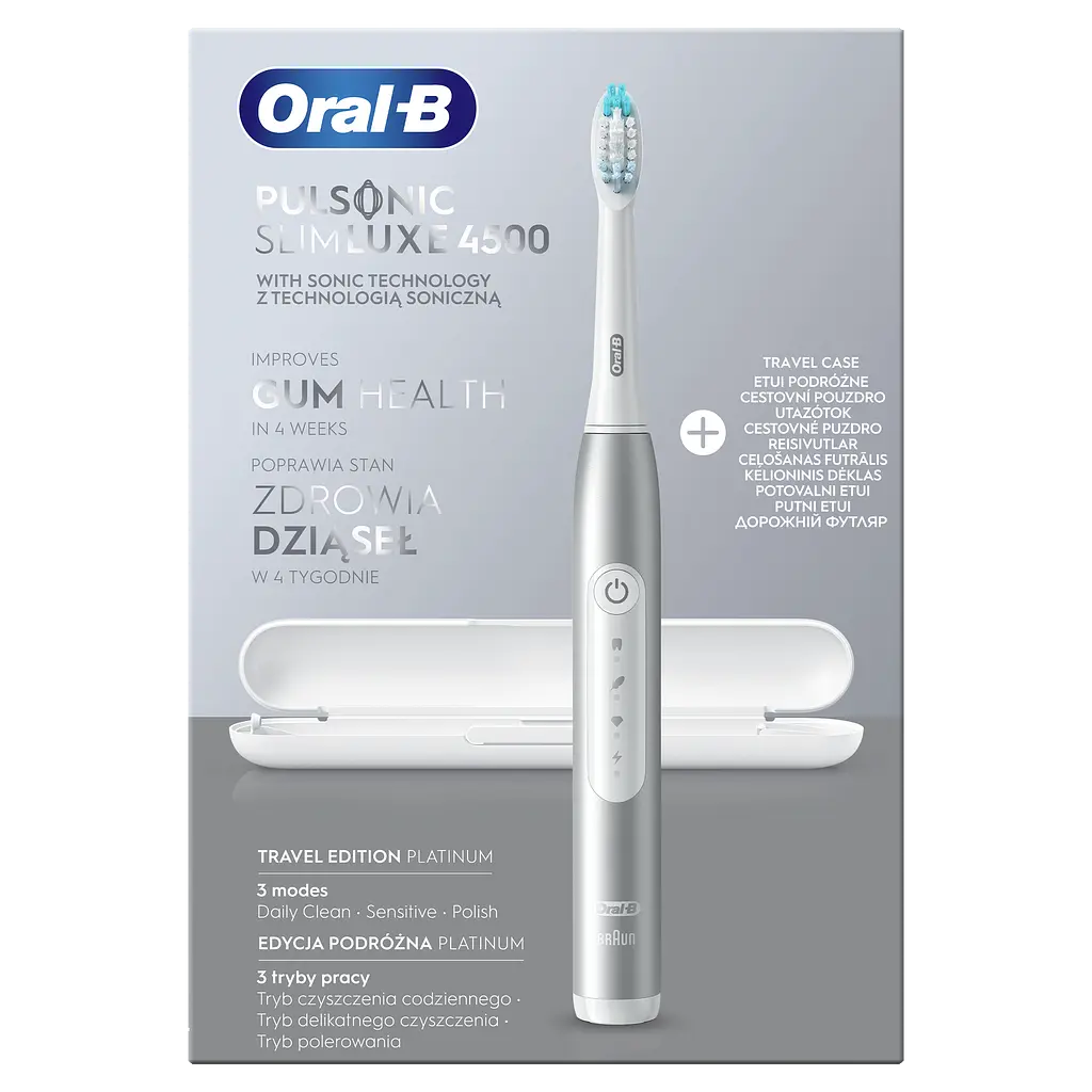 Электрическая звуковая зубная щётка Oral-B Pulsonic Slim Luxe 4500 + футляр, серебро - фото 3