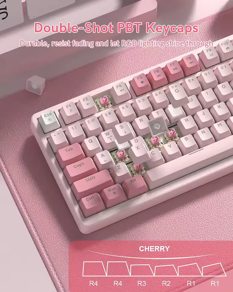 Ігрова дротова механічна клавіатура Womier VK75 / Cream Switch / Pink - фото 5