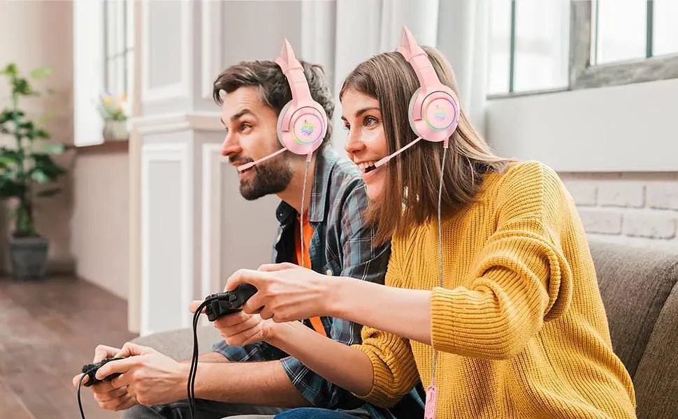 Игровые наушники с кошачьими ушками Onikuma K9 3.5. c микрофоном |Проводные наушники для стриминга. Розовые - фото 10