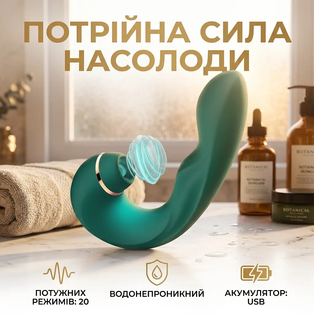 Вібратор подвійний для клітора та точки G з силікону 16.5 см 20 режимів вібрації водонепроникний Зелений - фото 2