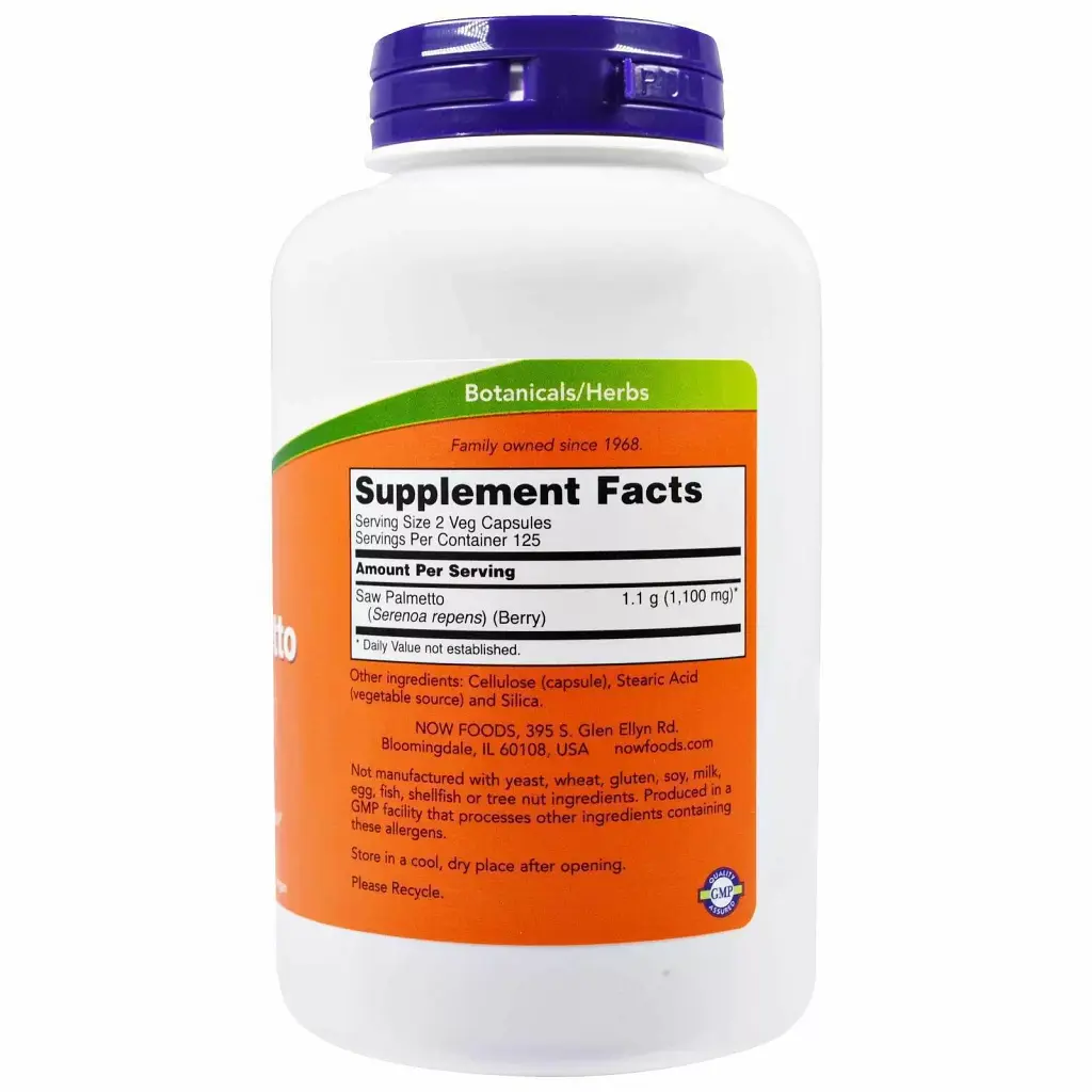 Со Пальметто Now Foods Saw Palmetto ягоди 550 мг 250 вегетаріанських капсул - фото 2