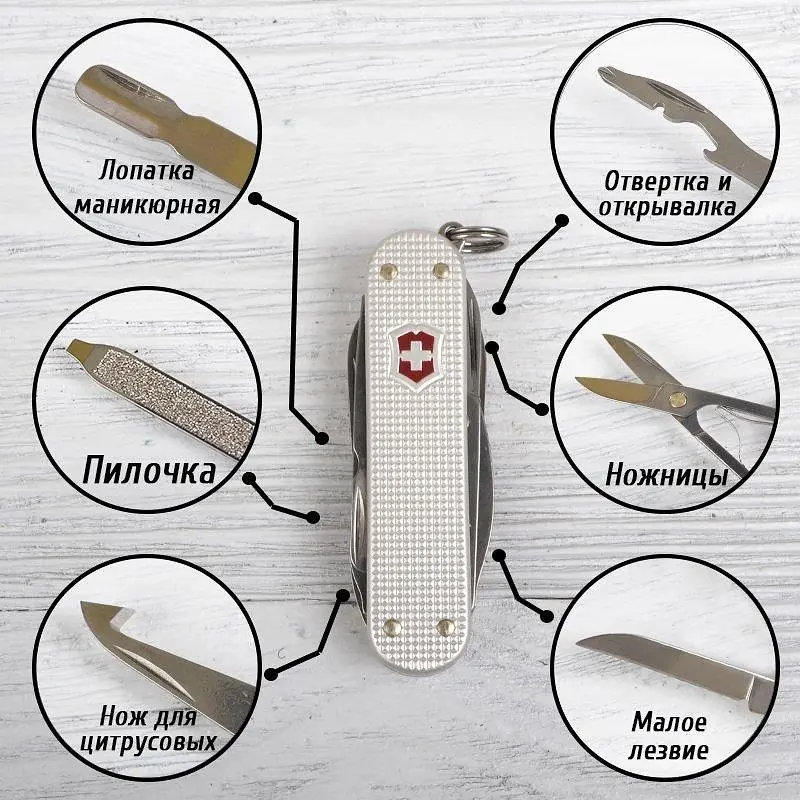 Ніж Victorinox Minichamp Alox 58мм,15функ,ріфл.срібл - фото 6