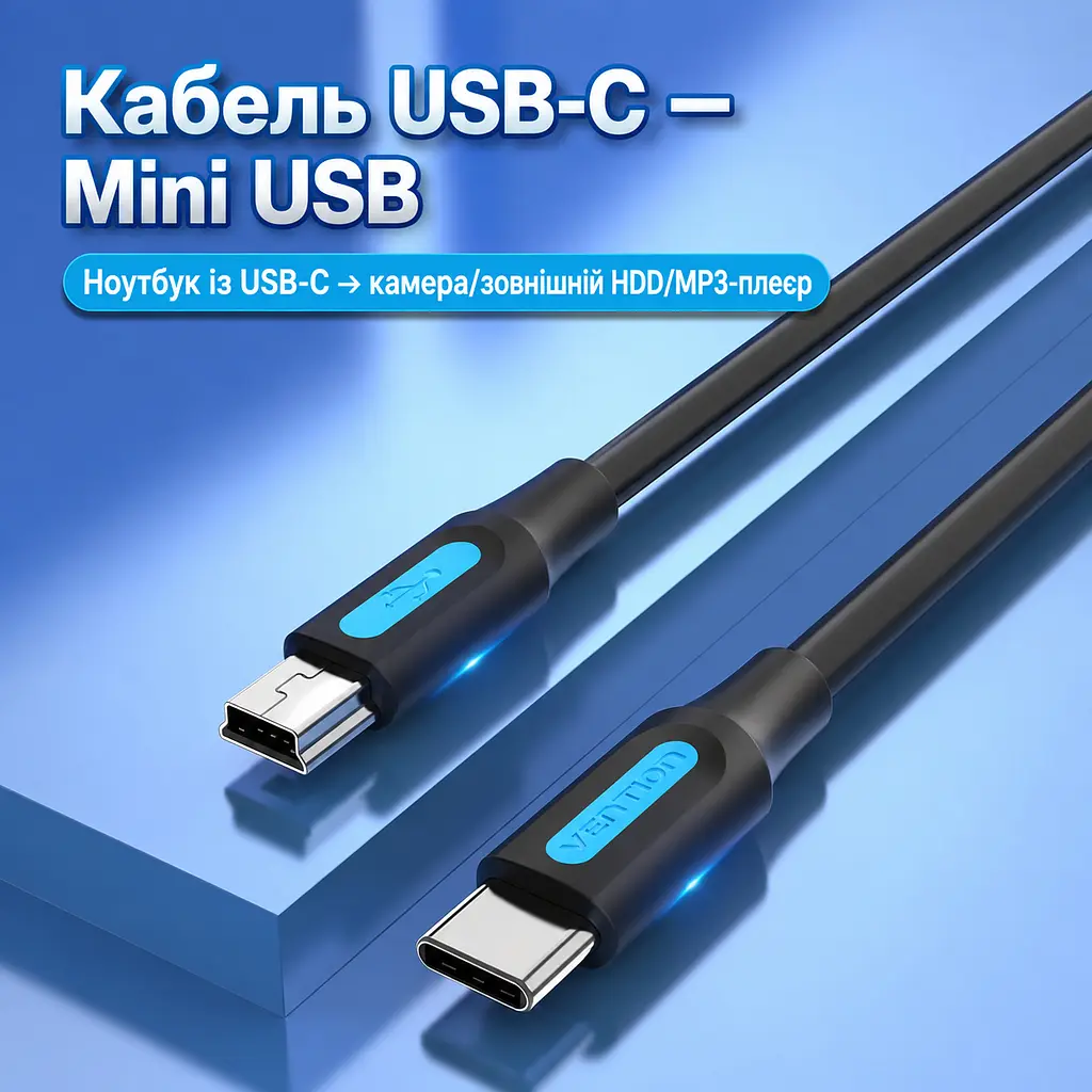 Кабель Vention COWBH USB-C - Mini-USB 2 м чорний (COWBH) - фото 2