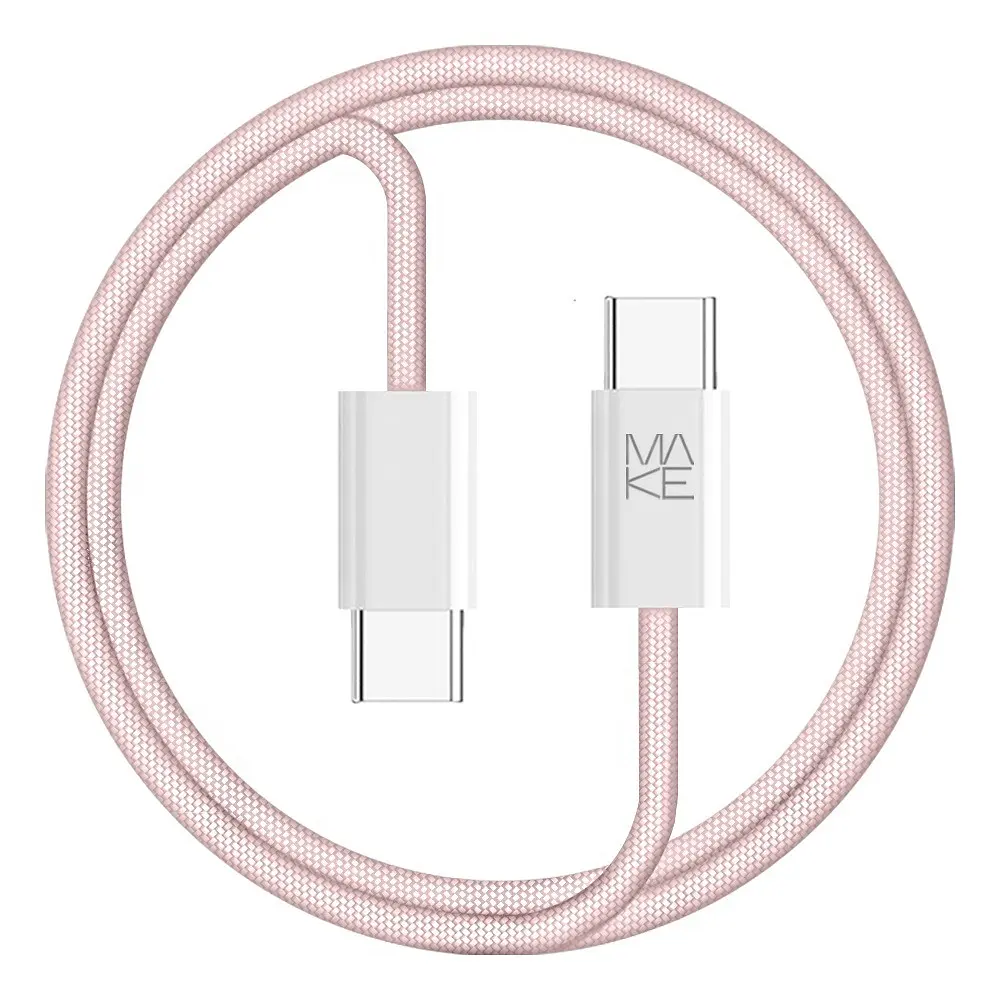 Кабель MAKE Type-C to Type-C PD 65W 1м Nylon Pink - фото 1