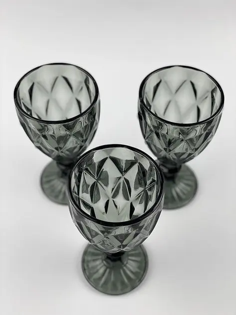 Набір келихів для вина Glassware 6шт Подарункові кольорові скляні фужери для коктейлів 300мл Сірий - фото 2